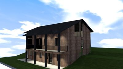 3D-visualisering av en planlagt bygning sett fra utsiden