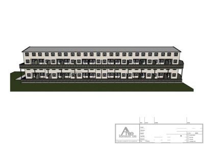 Fasadetegning av bygning sett fra sør