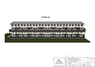Fasadetegning av bygning sett fra sør