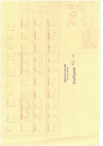 Fasadetegning som viser bygningens utvendige utseende med vinduer og balkonger.