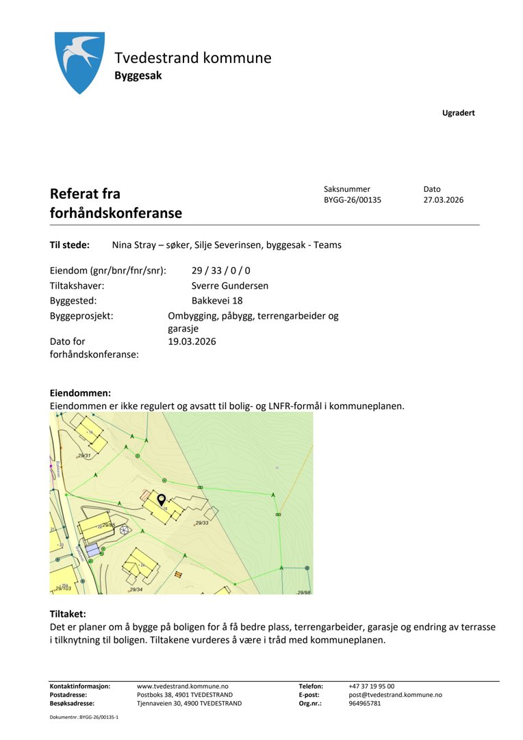 Et kart som viser eiendommen og nabolaget i Vedestrand kommune.
