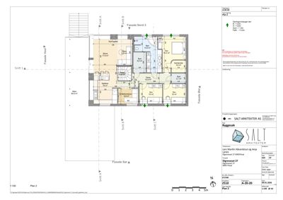 Etasjeplan (Plan 2) som viser romfordeling, størrelser og orientering for et hus.