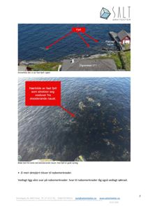 Dokumentet inneholder to bilder tatt med drone og fra molo som viser kystlinjen, fjell og naboeiendommen (Digreneset 27).