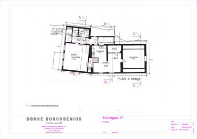 Etasjeplan (PLAN 2. etasje) som viser romfordeling, arealer og funksjoner for leilighetene i bygningen.