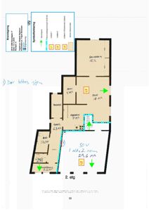 Etasjeplan for 2. etasje i en leilighet med romareal, symbolforklaring og brannmeldingsinfo.