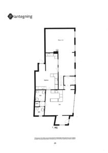 Plantegning av 1. etasje som viser romfordeling (stue, kjøkken, bar, WC, vaskerom) og trapp.