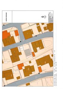 Situasjonsplan som viser tomtene, bygninger og gater i området rundt Stjandgata 17 i Bamble kommune.