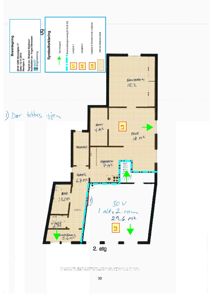 Etasjeplan for 2. etasje med romfordeling, arealer og symbolforklaring.