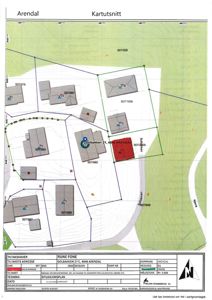 Situasjonsplan som viser tomtens plassering i forhold til nabolag, vegnett og topografi.