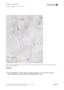 Situasjonsplan (aksomhetskart) som viser bygningens plassering i forhold til omgivelsene, inkludert skredsoner og nabolag.