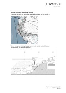 Bildet viser en situasjonsplan (øverst) og et snitt (nederst) av et fyllingsområde ved et sund.