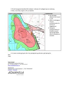 Et utsnitt av en reguleringsplan som viser tomtens grenser, byggefelt (BOP), og infrastruktur som krysser tomten.