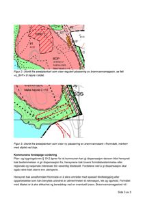 Bildet viser et arealplankart med fargekoding for ulike soner (f.eks. H390, BOP) og tekstbeskrivelser av regulert plassering av brannvannsmagasin.