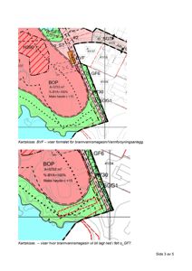 Kartskisse som viser tomtens situasjon, reguleringer (f.eks. BOP, GF6, H390) og planlagt plassering av brannvannsmagasinet.