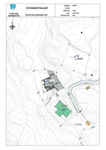 Oversiktskart (situasjonsplan) fra Tysvær kommune som viser topografi, eiendelsgrenser, bygninger og infrastruktur.