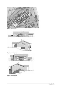 Bildet viser en samling tegninger fra en byggesak, inkludert en situasjonsplan (Figur 2) og fasadetegninger (Figur 3 og 4).