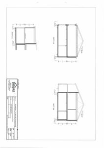 Snittegning som viser tverrsnitt av en bygning med vinkler og mål.