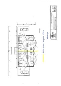 Etasjeplan (konseptplan) med romfordeling, mål og håndskrevne notater.