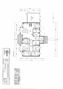 Etasjeplan (Hovedplan) som viser romfordeling, veggtykkelse og mål for en bolig.