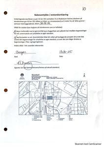 Bildet viser en 'Basiskart' (situasjonsplan) som viser eiendomsnummer, grunngrenser, vei og naboeiendommer.