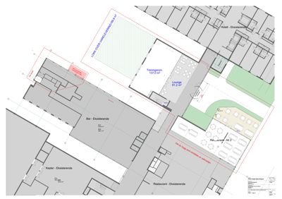 Etasjeplan som viser romfordeling, arealer og funksjoner i en bygning (f.eks. treningsrom, bar, restaurant).