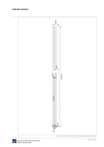 En 3D-visualisering eller illustrasjon av en solcellepaneloppsett på en bygning, med mål og dimensjoner.