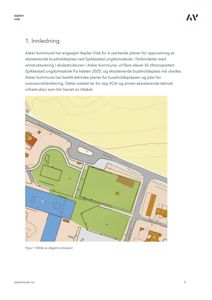 Et kart som viser dagens situasjon for en bussholdeplass, inkludert veier og omgivende infrastruktur.