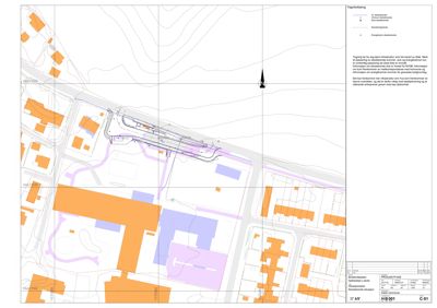 Situasjonsplan som viser tomt, bygninger, veier og infrastruktur.