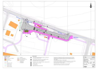 Etasjeplan eller situasjonsplan som viser romfordeling, vegger og arealbruk på en tomt.