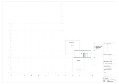 Etasjeplan (Plan 5. etasje) som viser romfordeling, vegger og et utvalg tekniske installasjoner (HVAC) med dimensjoner.
