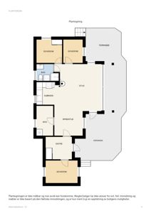 Plantegning som viser romfordeling, størrelser og plassering av rom i et hus.