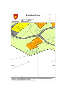 Reguleringsplankart som viser eiendomsgrenser, bebyggelse og arealbruk i Gamletabakkan 12, Boda kommune.