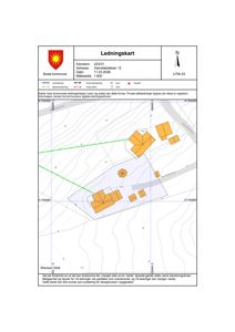 Ledningskart som viser kommunale vann- og avløpsledninger, kummer og hydranter for eiendommen Gamstebakken 12.