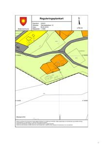 Reguleringsplankart som viser eiendommen med bygninger, vegger og arealer.