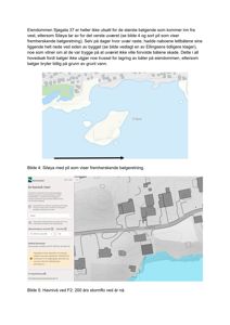 Bildet viser en situasjonsplan eller kartutsnitt fra Kartverket som illustrerer eiendommen Siløya og havnivået ved F2 (200 års stormflo).