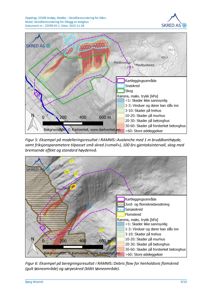 Kart som viser skredfarevurdering for et område i Medby, inkludert topografi, skredområder og farekartlegging.