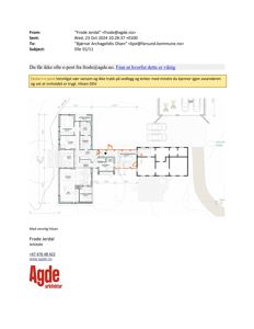 Etasjeplan eller situasjonsplan som viser romfordeling, dimensjoner og bygningens plassering i forhold til omgivelsene.