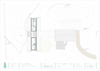 Snittegning (Section 2) som viser tverrsnittet av bygningen og den omkringliggende topografien.