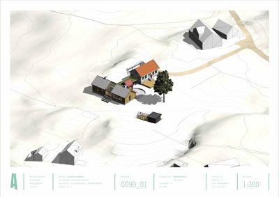 Situasjonsplan som viser bygningenes plassering i forhold til terrenget og nabolaget.