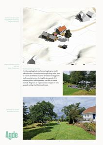 Fotografier av en bygning og omgivelsene, inkludert en 3D-visualisering av situasjonen.