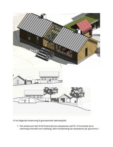 Bildet viser en 3D-visualisering av et hus med en mindre tegning av samme bygning nedenfor.