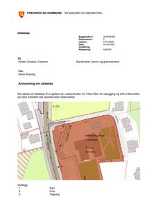 Situasjonsplan som viser tomtens beliggenhet i forhold til naboeiendommer, veier (Glomboveien, B-347) og arealbruksinndeling (barnehage, formål).
