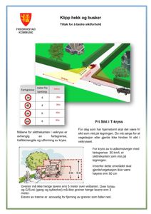 Informasjonsside fra Fredrikstad kommune om sikthetskrav ved vegkryss, med illustrasjoner og tabeller.