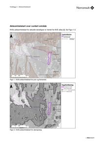 Kart over et område med skredfare (aksomhetskart) hentet fra NVE-atlas.