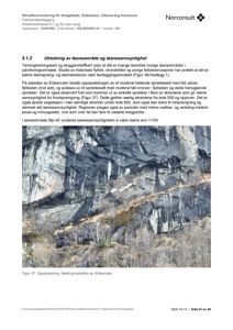 Fotografi av en fjellside (Eidesnuten) med sprekker og vegetasjon, illustrert i en rapport om løseområder.