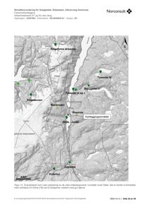 Oversiktskart over et geografisk område (Snegebekk) med markerte punkter for faresoner og kartleggingsområde.
