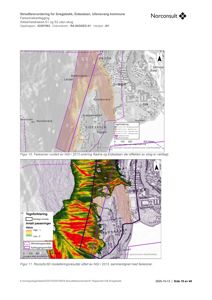 Kart som viser faresoner og Rockyfor3D modellering for Snegebekk i Eidsåsen.