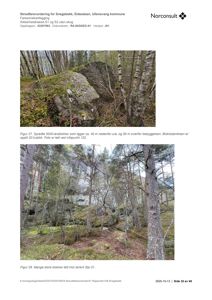 Fotografier av steinblokker i terrenget i forbindelse med farevurdering.