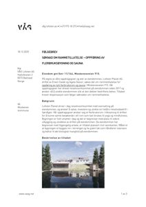 Et fotografi av en planlagt eller eksisterende bygning (Lofoten Planet AS) med et grunt tak og vannkanten i bakgrunnen, inkludert tekst om rammetillatelse.