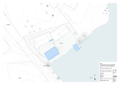 Situasjonsplan som viser tomtens form, omgivende vegnett (11/297, 11/298, 11/12), nabobebyggelse, min mangler, og plassering av planlagt bygning (N2 Lottem Plan & Wellness Studio) med tilhørende arealer.